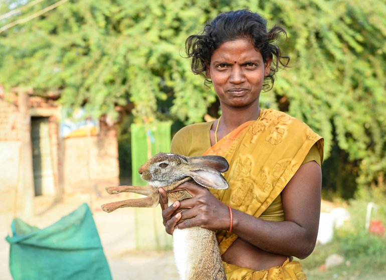Left: Krishnan and companions with a rat they caught from its tunnel in a paddy field; at times farm owners engage the Irulas to rid their fields of rats. Centre: M. Radha with a dead rabbit she and her husband Maari caught after a full day's effort. Right: The learning centre for children run by G. Manigandan 