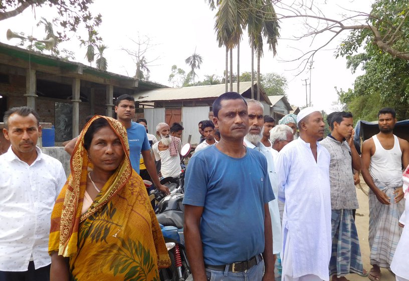 Left: Anarul and others in his village discussing ever-present border issues. Right: With his family celebrating the birth of his granddaughter