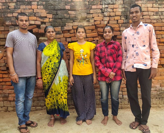 Family photo: Vivek, Shashikala, Khushboo, Jyoti, Deepak. Right: 'If I got medals in sports or 85 per cent in 12th, he would go and show my medals and marksheet to everyone in the village. He said study so much that you don’t need to bow down before anyone'