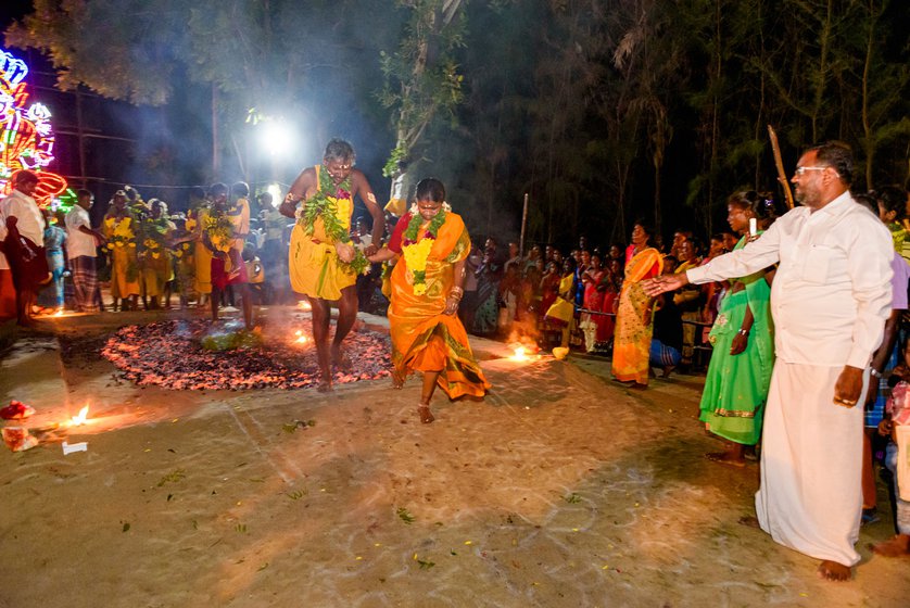 Right: A non-Irular family, one of the few, walking on the fire pit