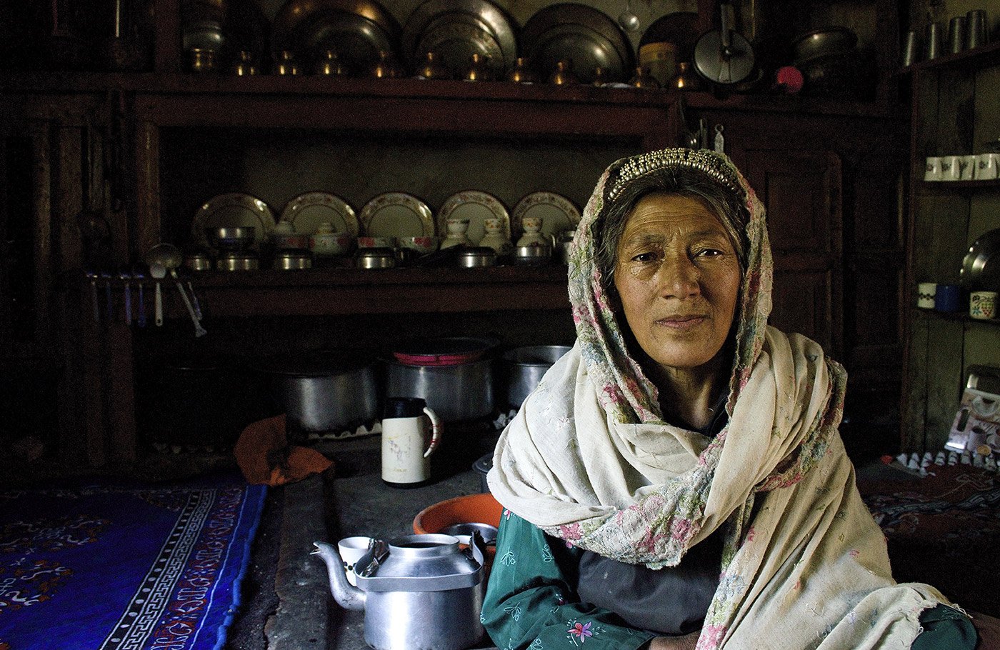 Nubra Valley - July 2, 2011: A Nubra woman wears traditional dress