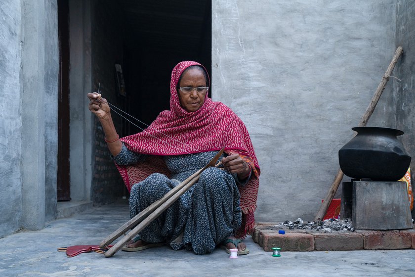 Veerpal Kaur, Hans Raj’s wife, learnt to embroider juttis from her mother-in-law. She prefers to sit alone while she works, without any distractions