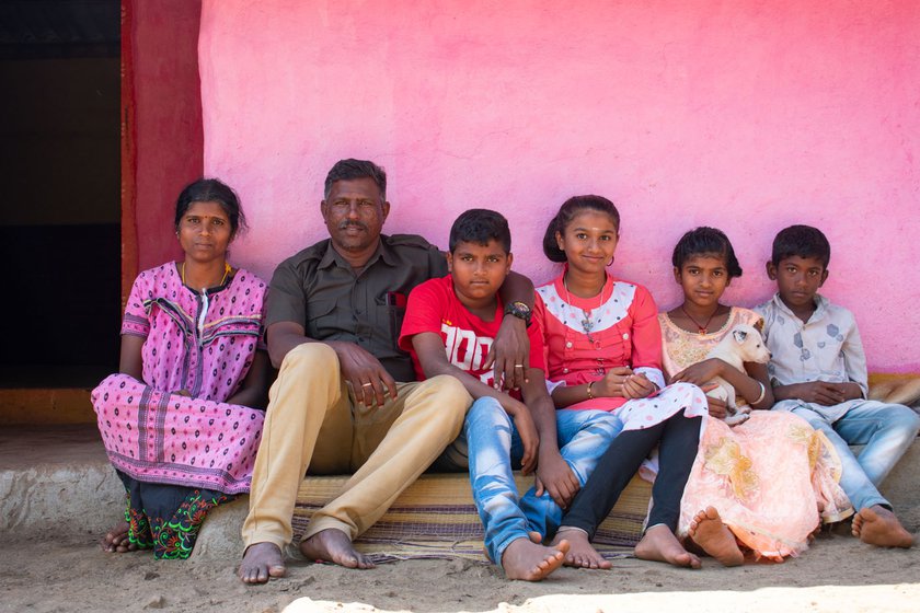 Left: B. Siddan sitting with his family outside their house in Bokkapuram. His youngest daughter, Anushree (third from the right) is also interested in birds, and says. 'I was very excited when I saw a bulbul nest.