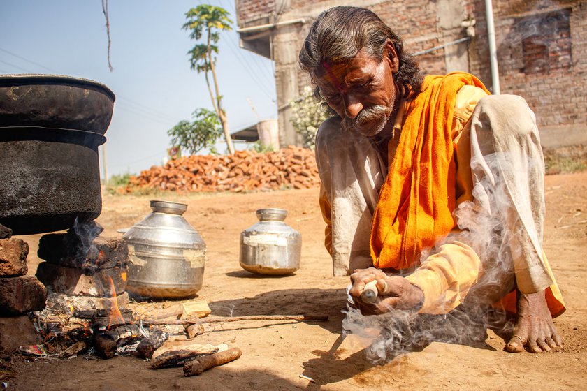Narayan uses an iron rod to drill holes as he can't afford a drilling machine. It takes him around 50 minutes and has caused third-degree burns in the past