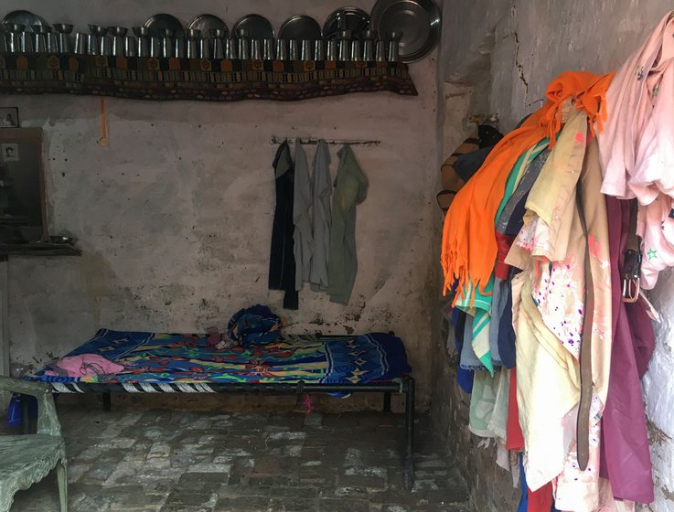 Sukhvinder Kaur outside her house (left) in Havelian village, and the inside of her home (right). She started collecting dung and cleaning cattle sheds to manage the family expenses on her own