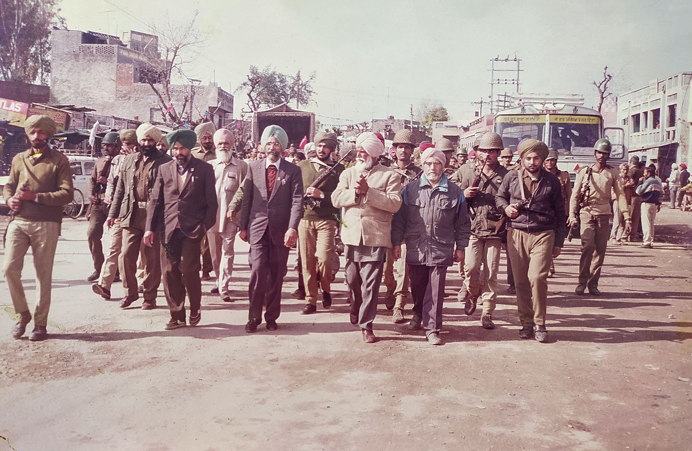 Bhagat Singh, accompanied by a contingent of security men, campaigning in the Punjab Assembly poll campaign of 1992, which he contested from Garhshankar constituency