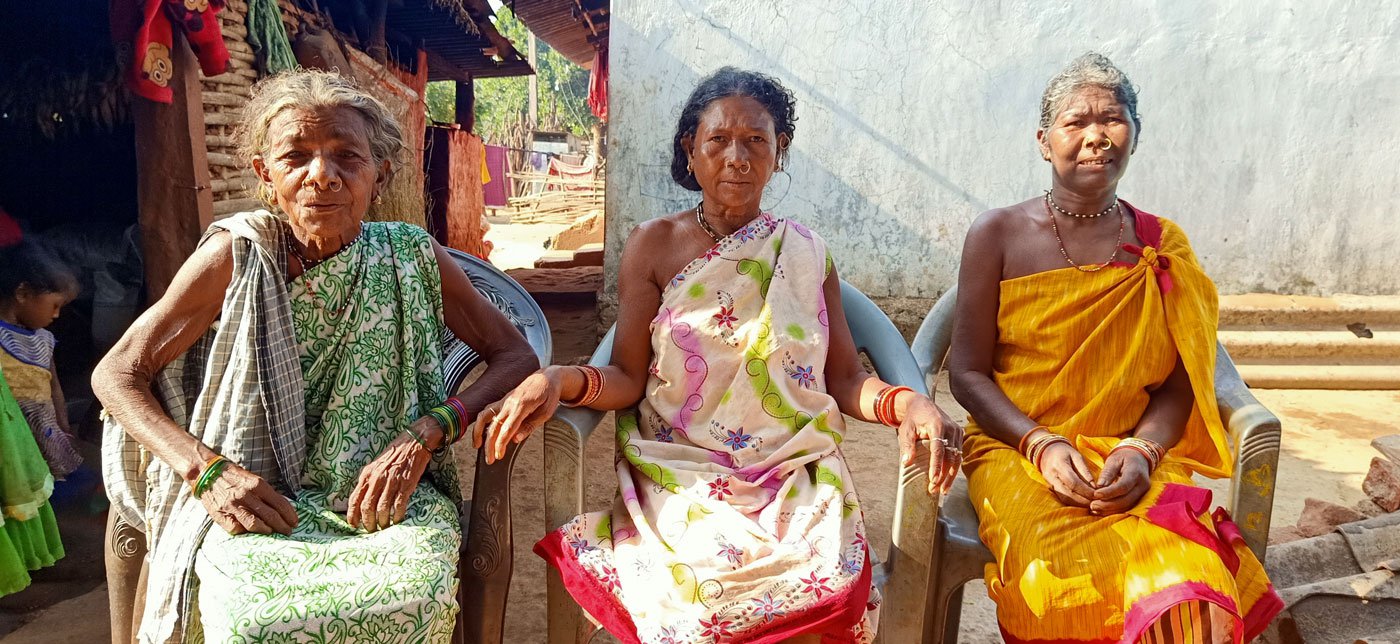 Gorama Nayak, Kamala Khillo, and Darama Pangi (l to r), all veteran daima (traditional birth attendants); people of around 15 hamlets here depend on them