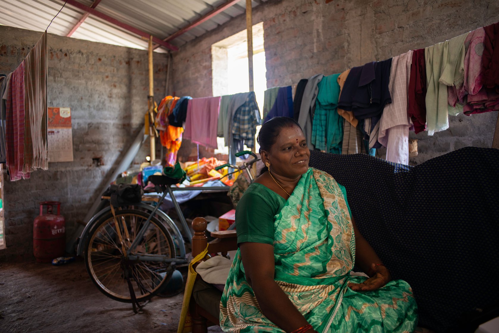 Selvi E. in her half-constructed house in Sembakkam village. She has travelled all over Chengalpattu taluk for more than 25 years, often with Shanthi, to help mentally ill people
