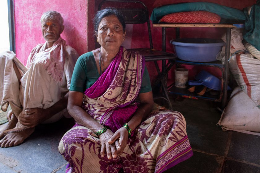 Permavva Kachcharabi and her husband (left), Gayathri's mother- and father-in-law, at her house in Asundi's Madigara keri.