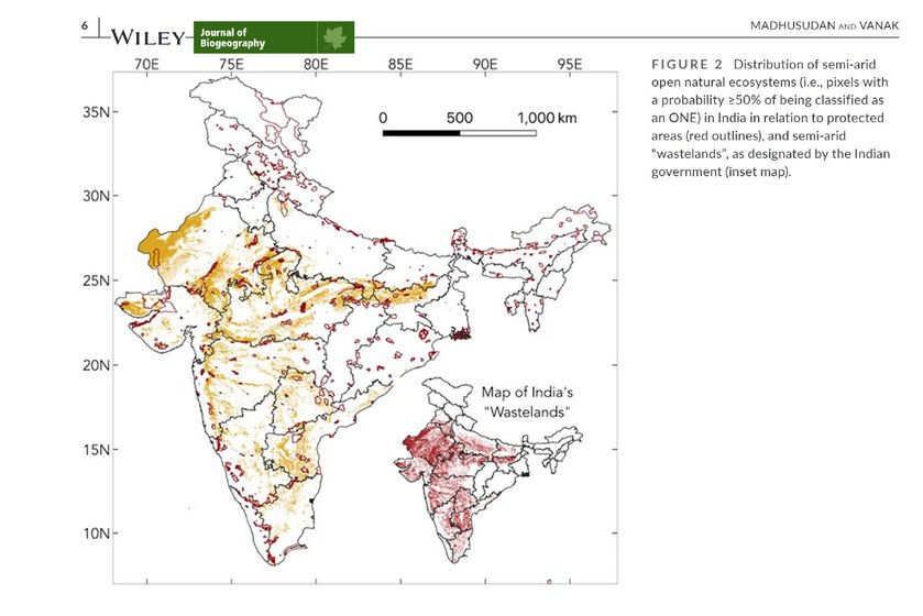 A map (left) showing the overlap of open natural ecosystems (ONEs) and ‘wasteland’; much of Rajasthan is ONE