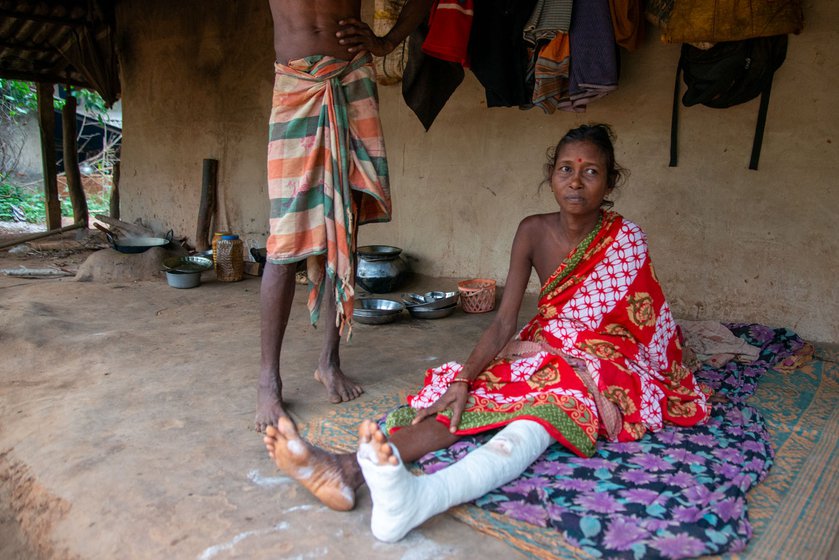 Kanak Kotal's hand (left) has become permanently deformed as she could not get medical help when she broke it. Her village, Singdhui, has little access to doctors and healthcare. Also true of Benashuli, where Kuni Bhakta (right) broke her leg, and now she is not sure when she will be able to walk again. Her husband Suben Bhakta says, they spent Rs. 8,000 on her treatment