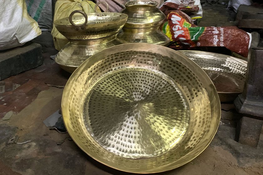Brass utensils at Sunil shop.