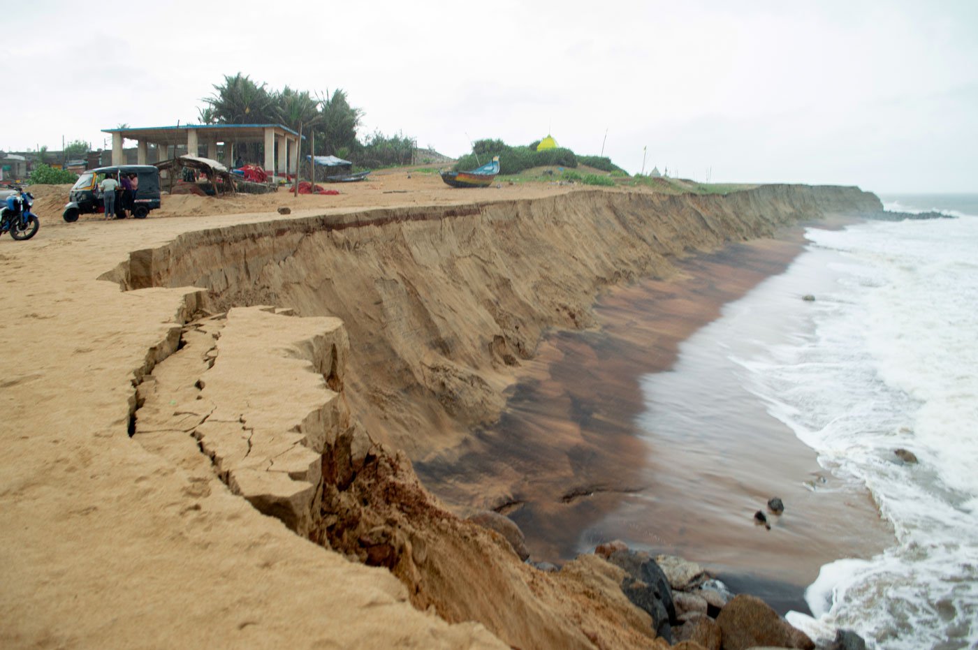 Ongoing erosion in Arjipally village of Odisha's Ganjam district.