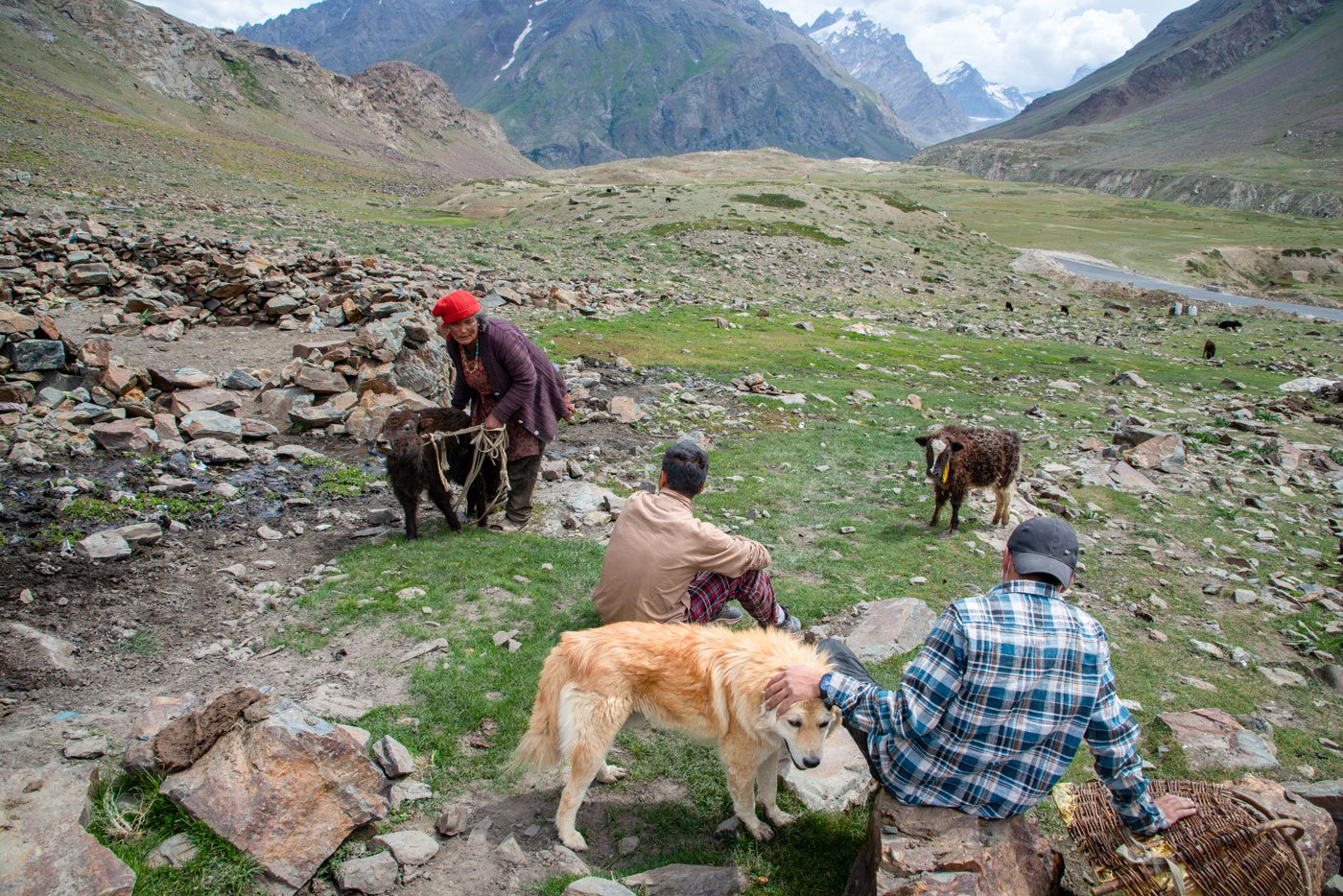 Tashi Dolma, a yak herder with her son and niece, who study in the Chumathang in Leh district