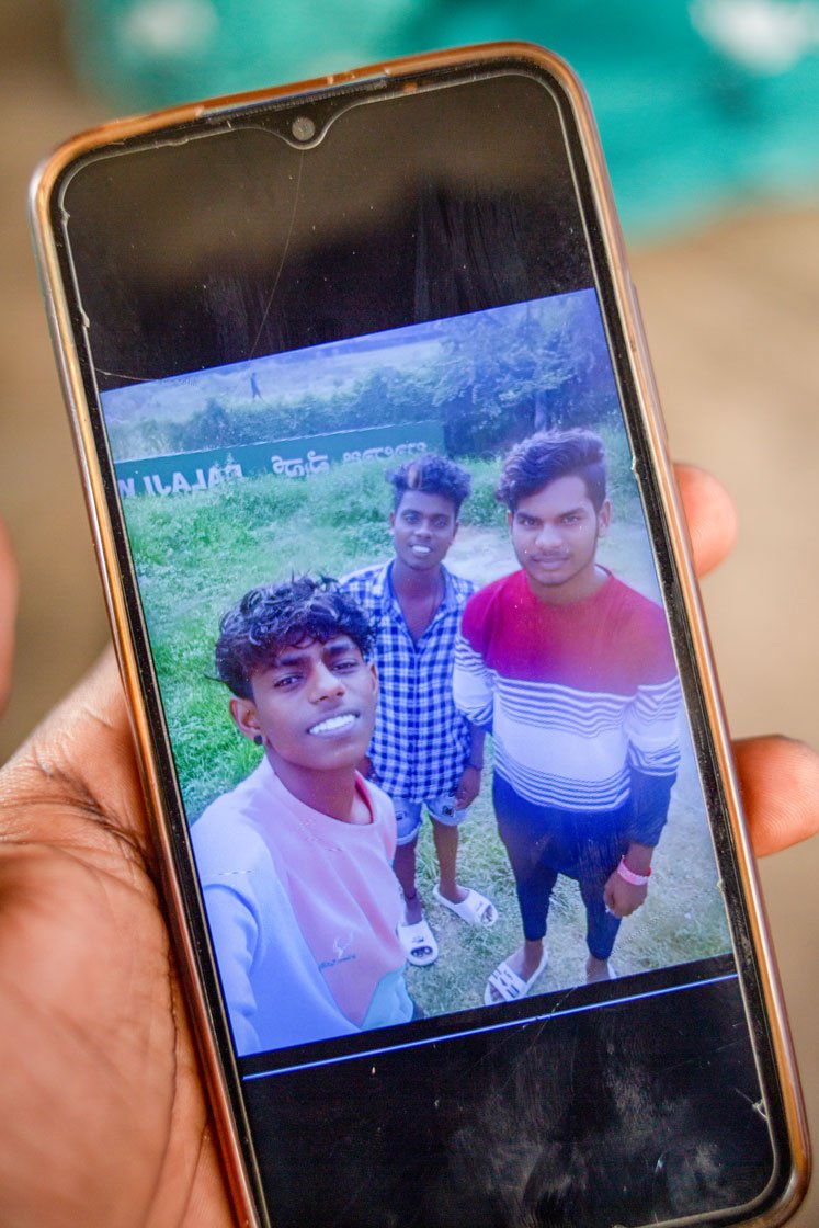Left: A photo of T. Vijayaraghavan, Kesavan and Akash that they sent to their families by Whatsapp shortly before the accident took place.