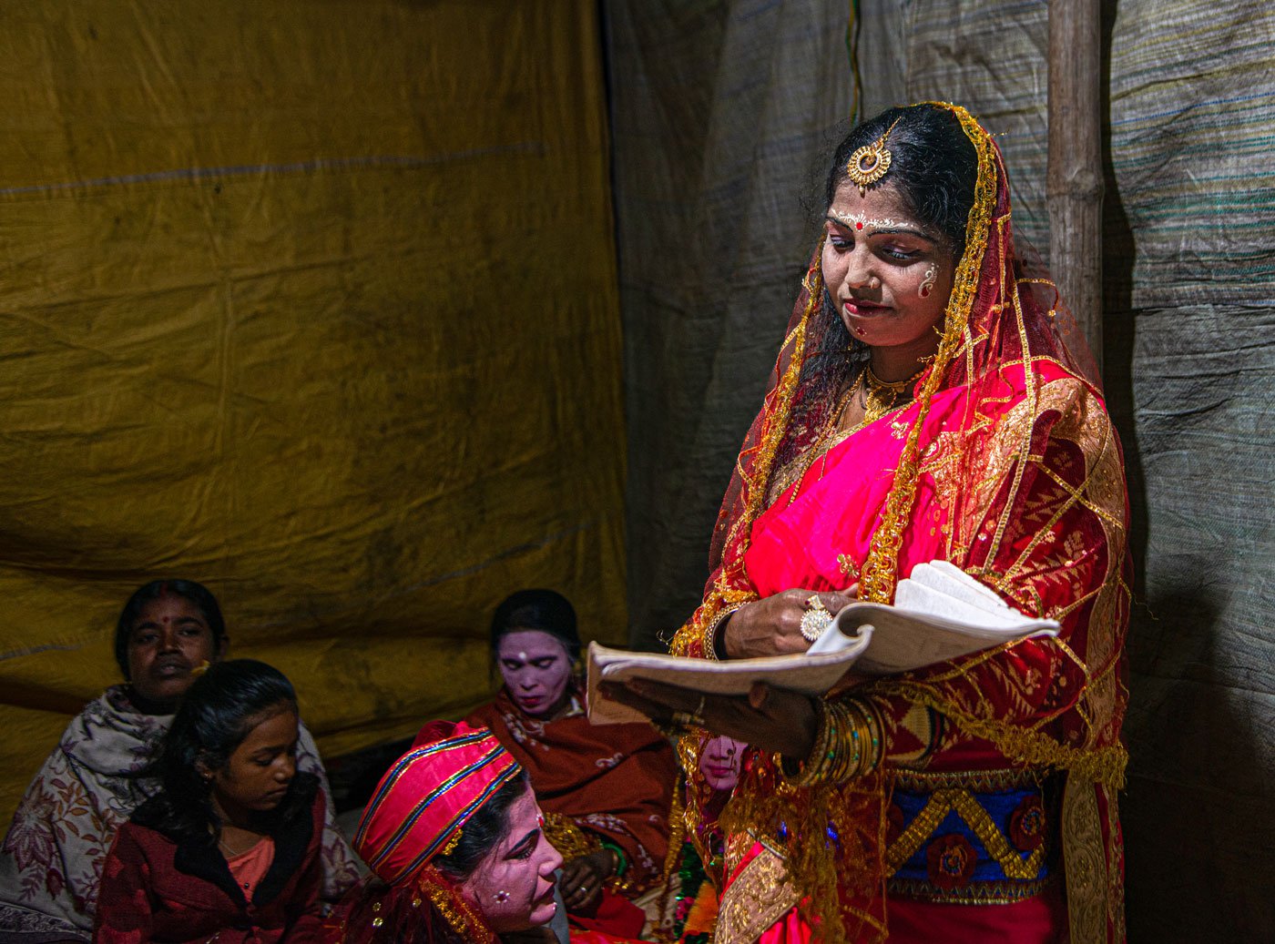 Usharani going through her scenes in the makeshift green room