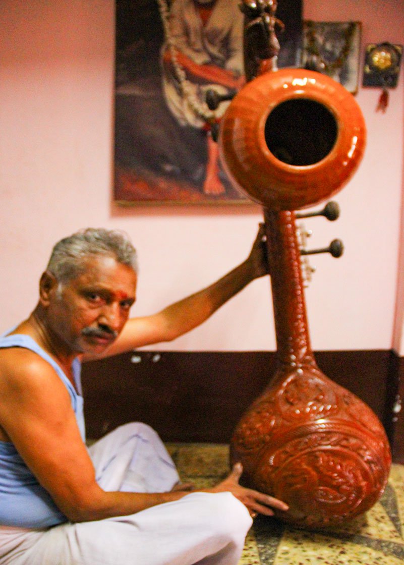 Narayanan shows an elaborately worked veenai , with Ashtalakshmis carved on the resonator