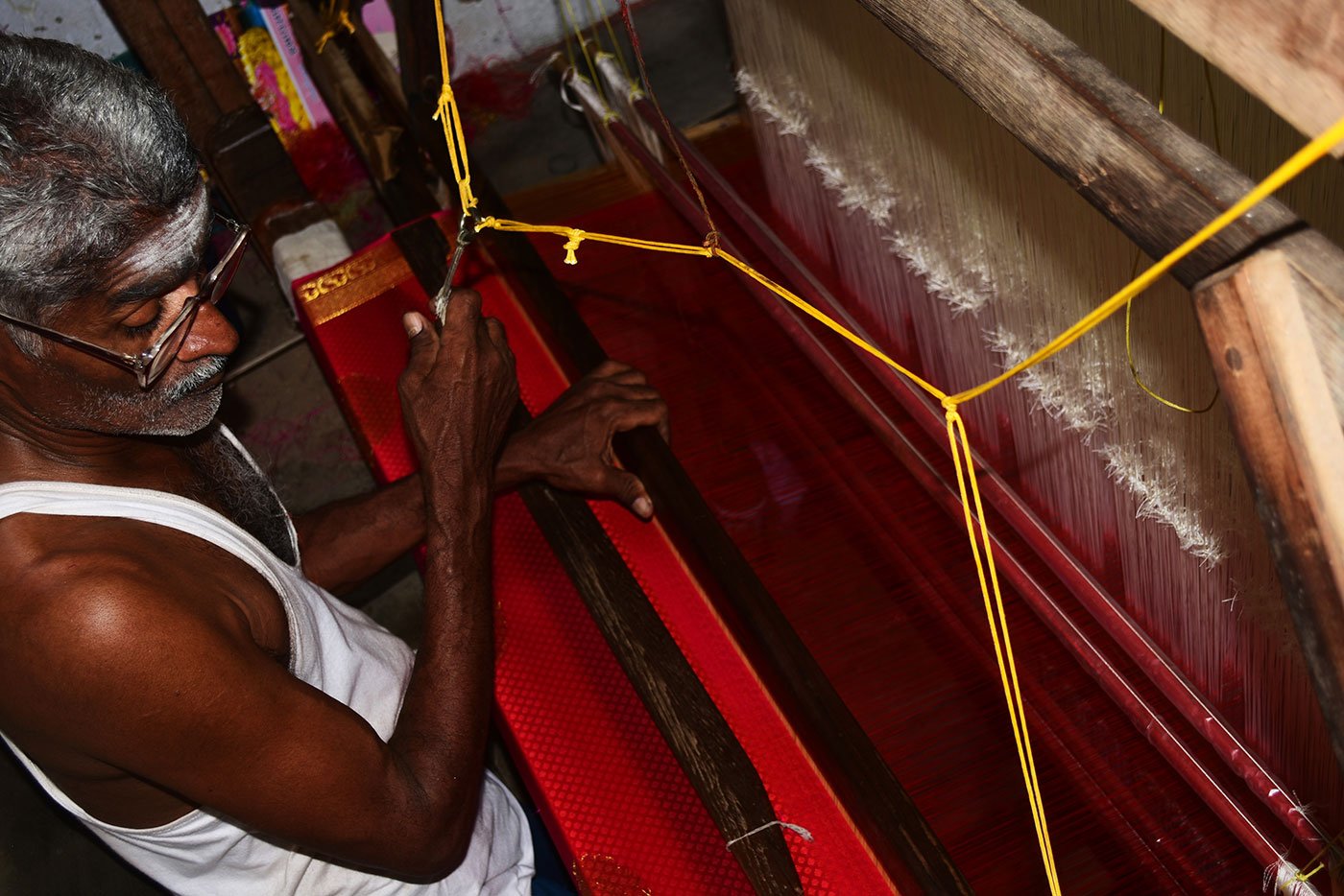 Sundaram Gangadharan and his daughter Sumathy (not in the photo) both weave for a living