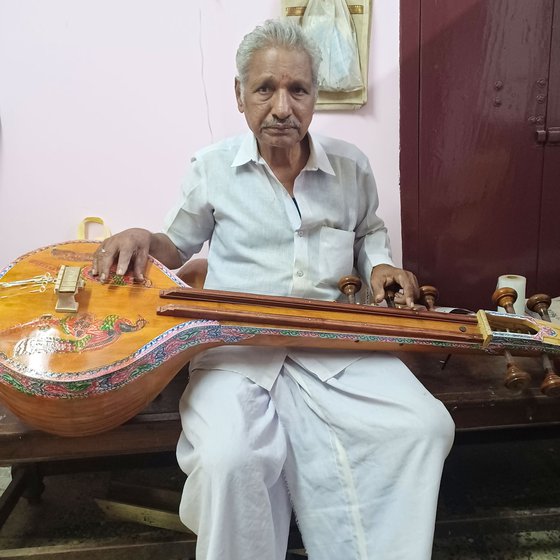 Narayanan with a veena made by him.