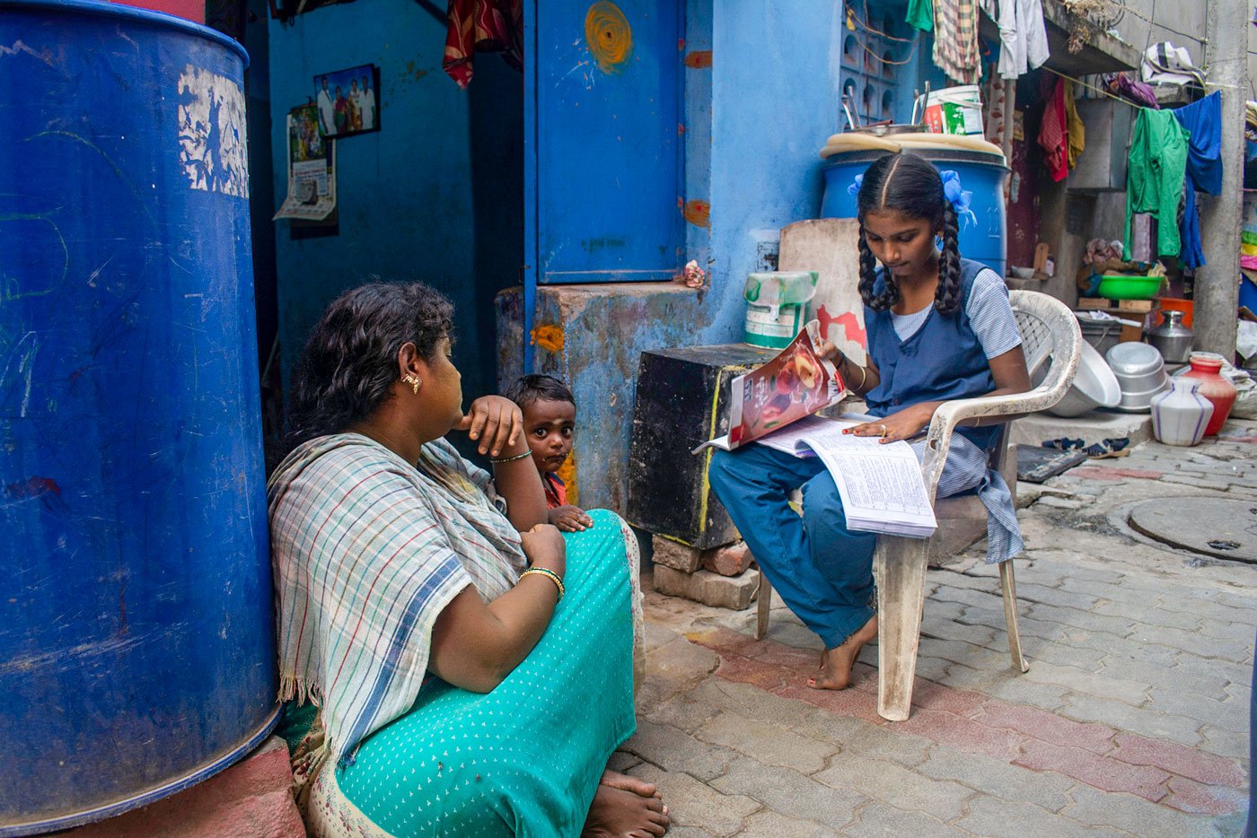 Kaleshwari is a daughter and wife of a sanitation worker. She says that education is the only means to release her children from this vicious cycle