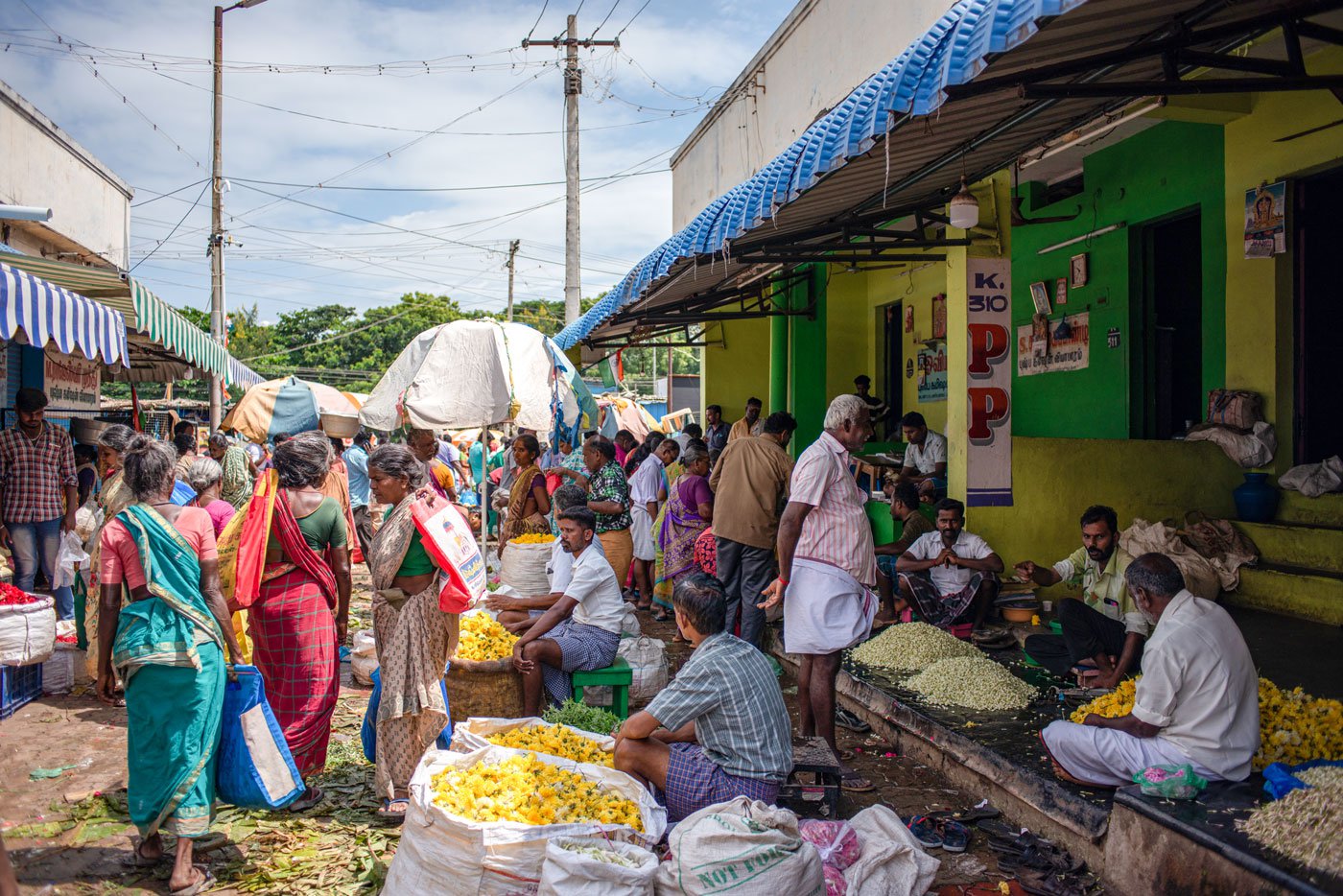 A relatively quiet day at the Mattuthavani flower market in Madurai