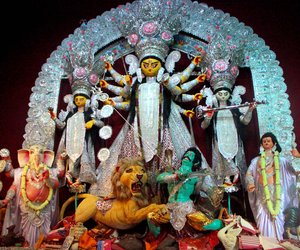 The completed idol at the 2015 Bagbazar Durgotsav