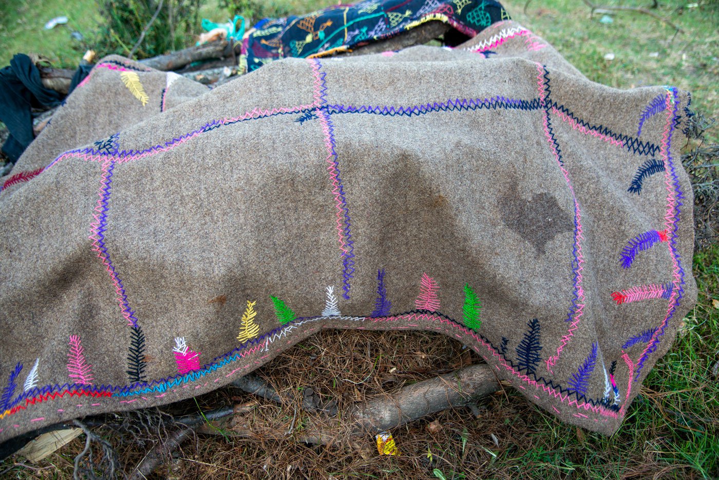 A mat hand-embroidered by Bakarwal women