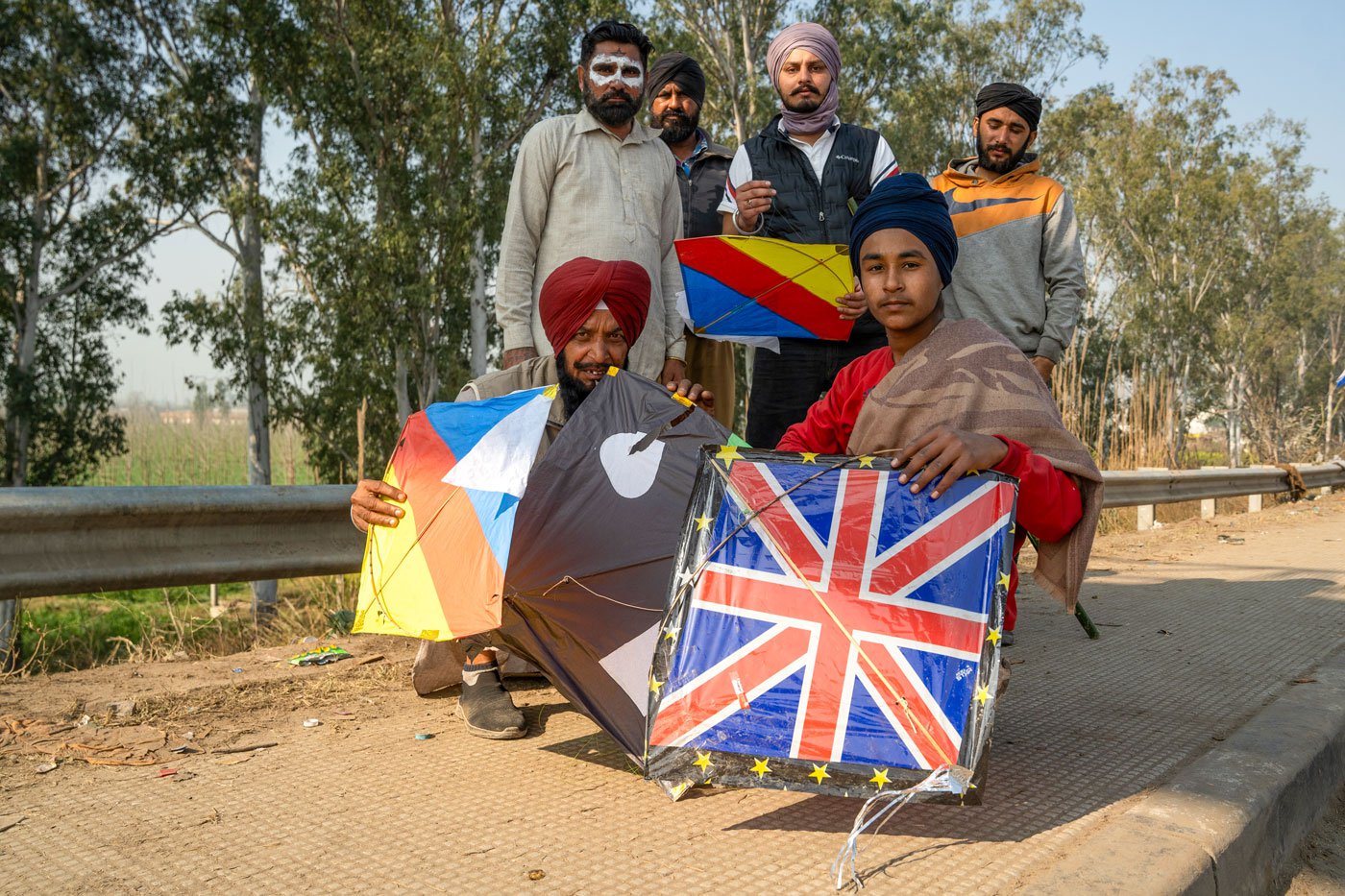 Harmandeep Singh along with other farmers who used kites to bring down drones