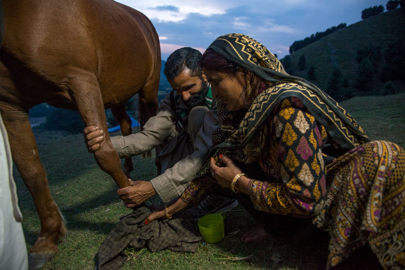 'We barely have access to veterinary doctors during migration. When an animal gets injured, we use our traditional remedies to fix it,' says Mohammed Zabir, seen here with his wife, Fana Bibi.