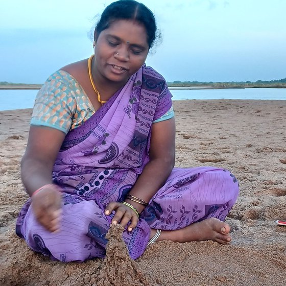 Vadivelan at a nearby dam on the Cauvery (left) and Priya at the Kollidam river bank (right)