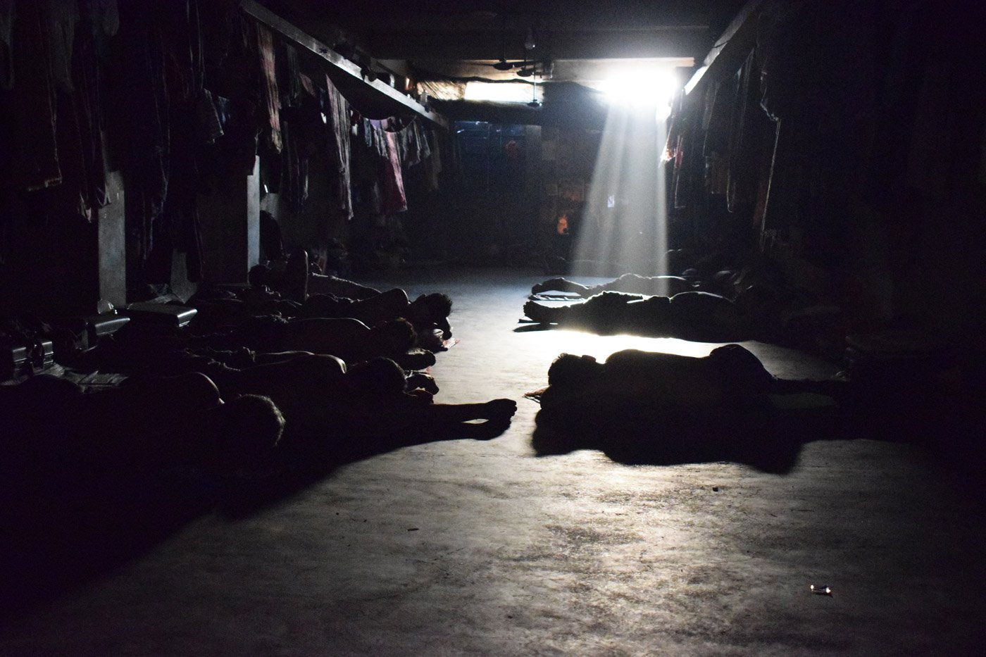 workers are sleeping in hall