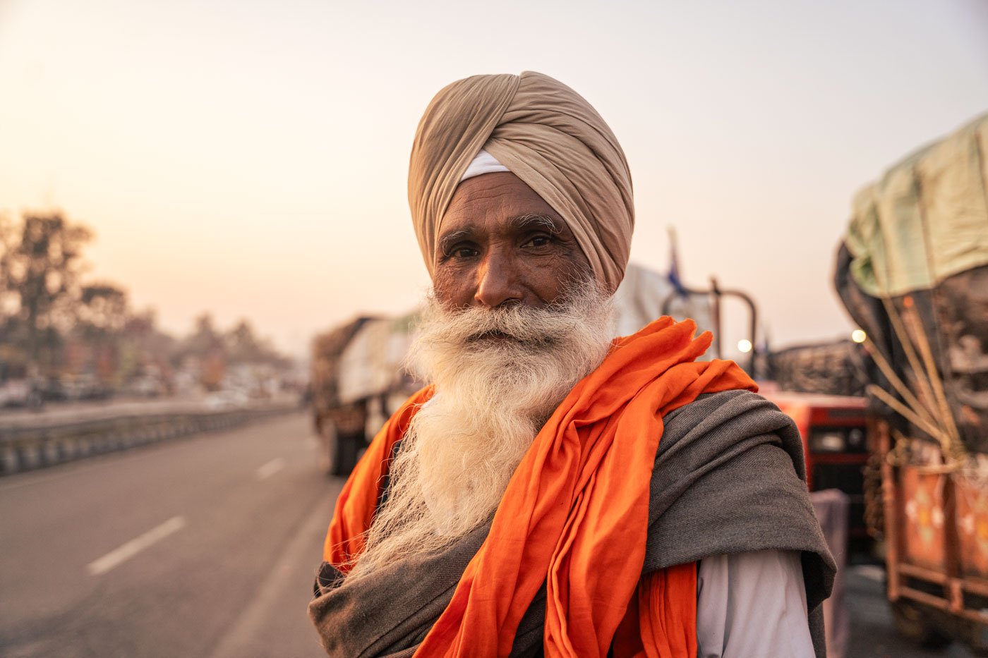 Portrait of an elderly farmer who is marching from Punjab to Delhi