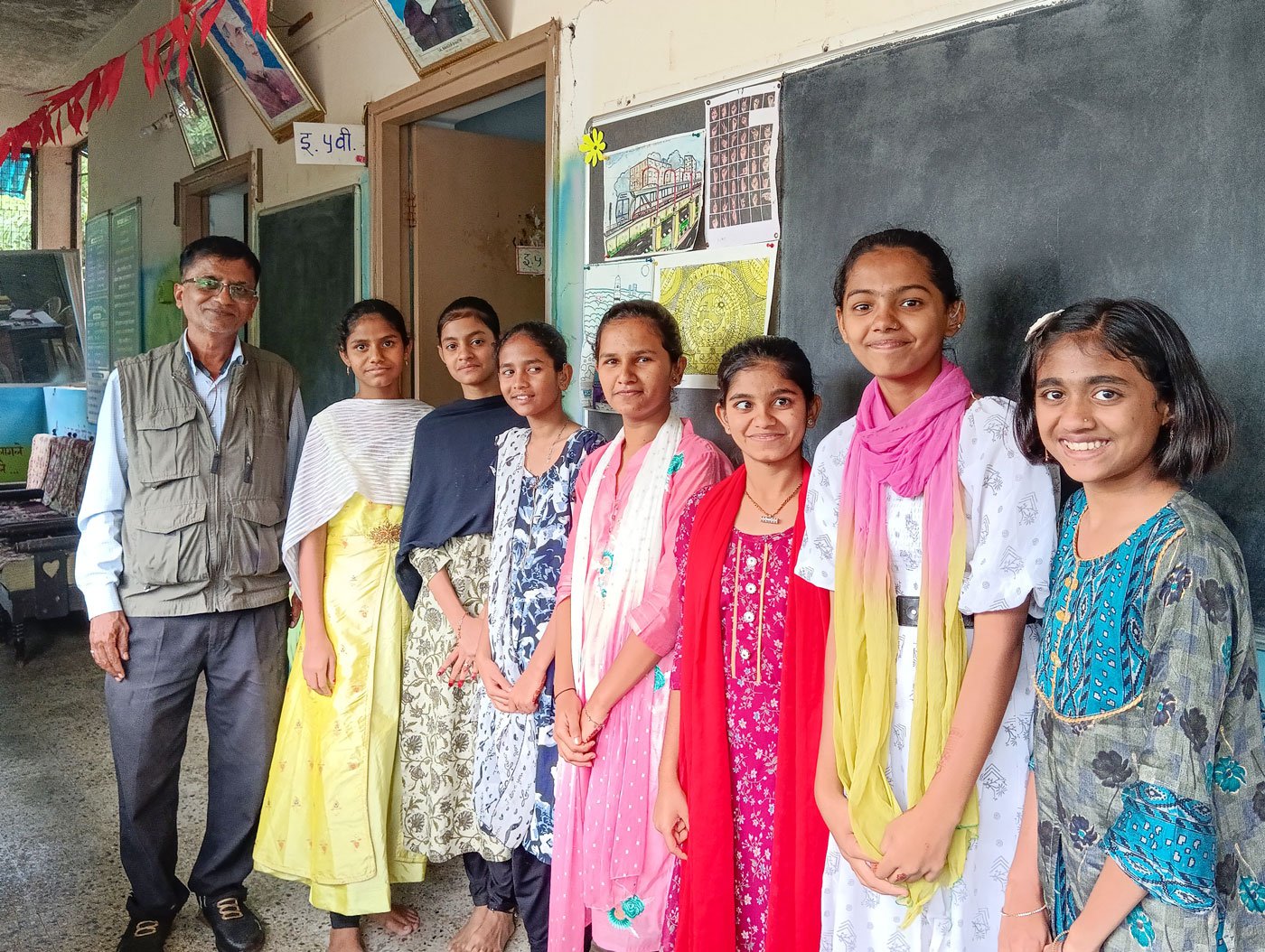 Students with Bairagi, their art teacher