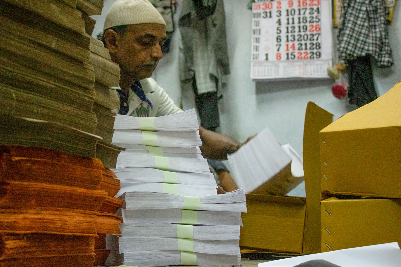 The finished envelopes are packed in bundles of hundred each by Hanif Pathan