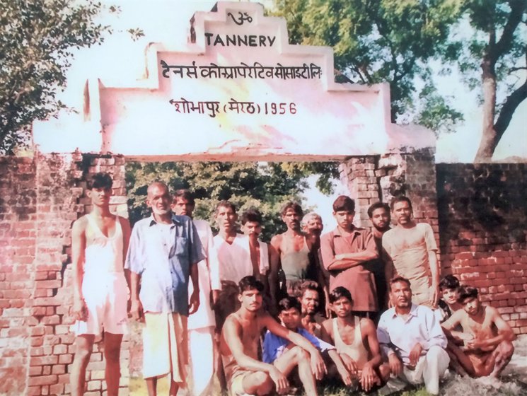 Right: An old photograph of tannery workers at Shobhapur Tanners Cooperative Society Limited, Meerut