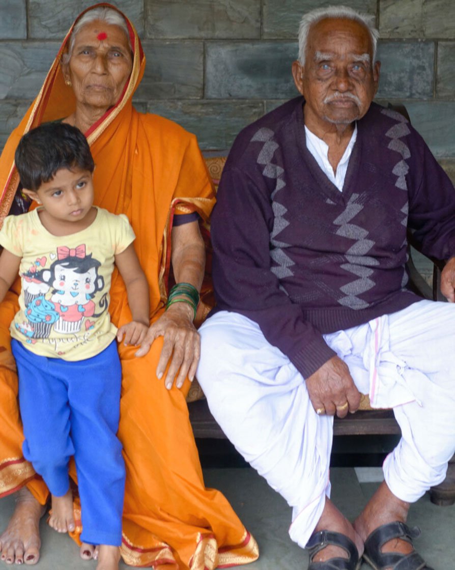 Partners of over 70 years, Kalpana Lad and Captain Bhau seen here with a young relative. Kalpanatai passed away a couple of years ago