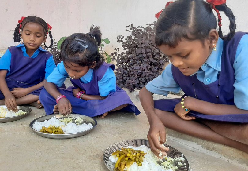Kirti (in the foreground) is a student of Class 3 at the government school in Footahamuda.