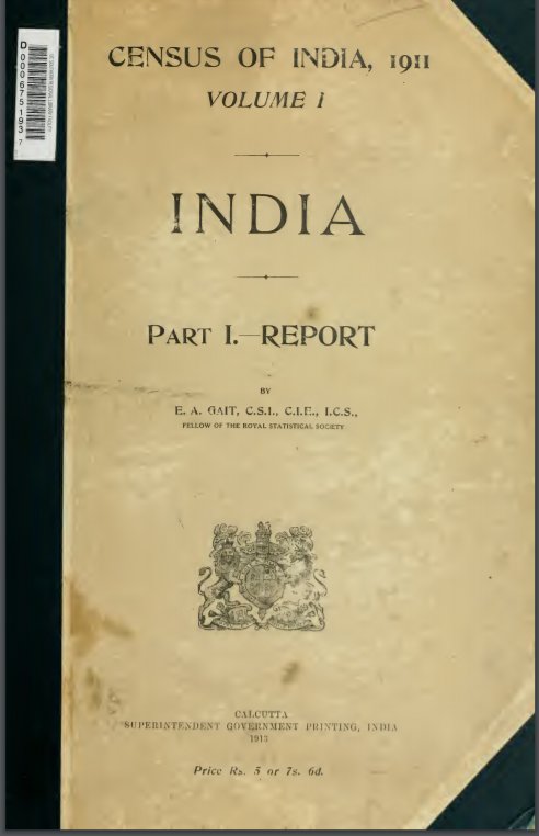 Census of India, 1911; Volume I; Part I – Report 