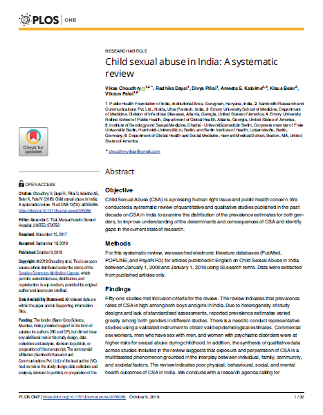 Child sexual abuse in India: A systematic review