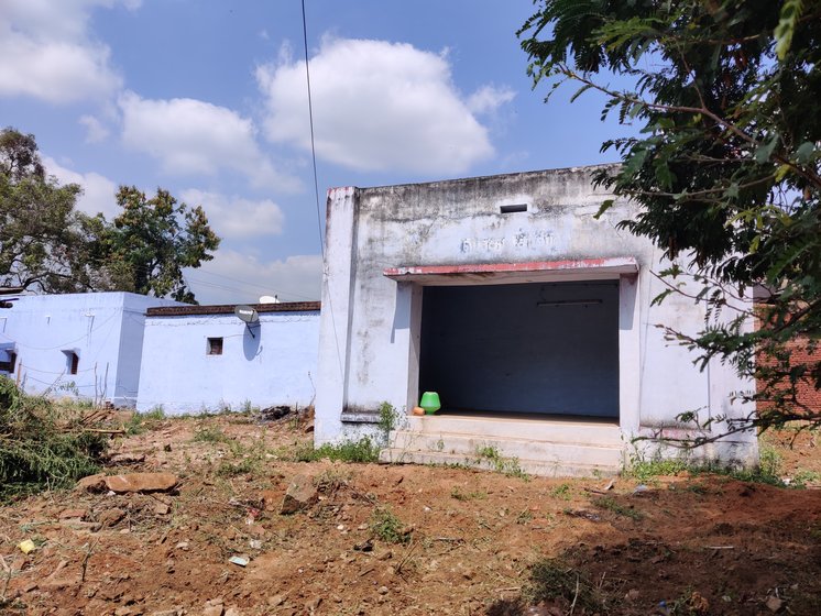Left: The small, ramshackle muttuthurai in Saptur Alagapuri is located in an isolated spot. Rather than stay here, women prefer camping on the streets when they are menstruating. Right: The space beneath the stairs where Karpagam stays when she menstruates during her visits to the village
