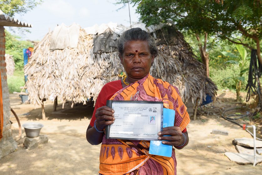 Left: M. Mariammal has ensured all documents are in place so as to not lose out on any benefits. Right: V. Saroja with her NREGA job card, which she got in 2017