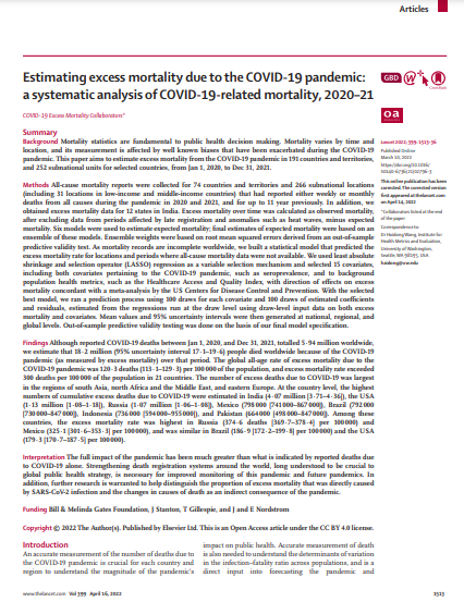 Estimating excess mortality due to the COVID-19 pandemic: a systematic analysis of COVID-19-related mortality, 2020-21