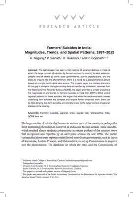 Farmers’ Suicides in India: Magnitudes, Trends, and Spatial Patterns, 1997–2012