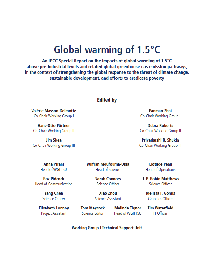 Global warming of 1.5°C: An IPCC Special Report