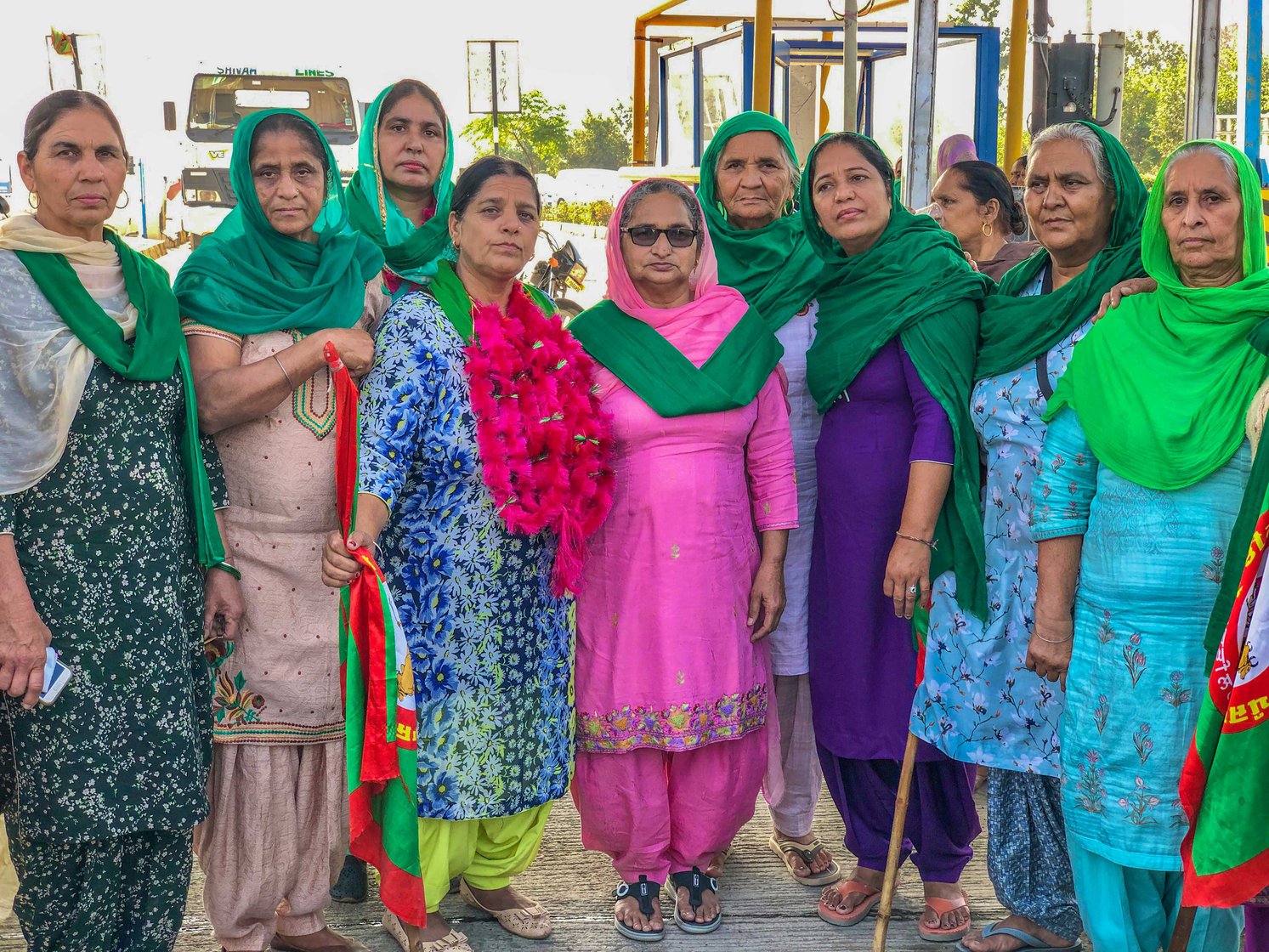 Also at Singhu last week was Rajinder Kaur (fourth from left, in a photo taken in Patiala) – she had come to the protest sites 26 times.