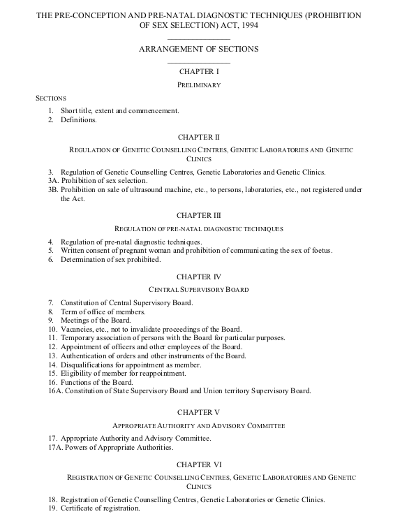 Pre-Conception & Pre-Natal Diagnostic Techniques Act, 1994