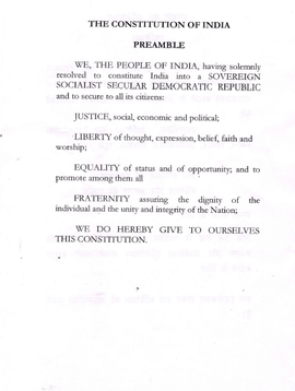 Preamble, The Constitution of India (in English and Hindi)