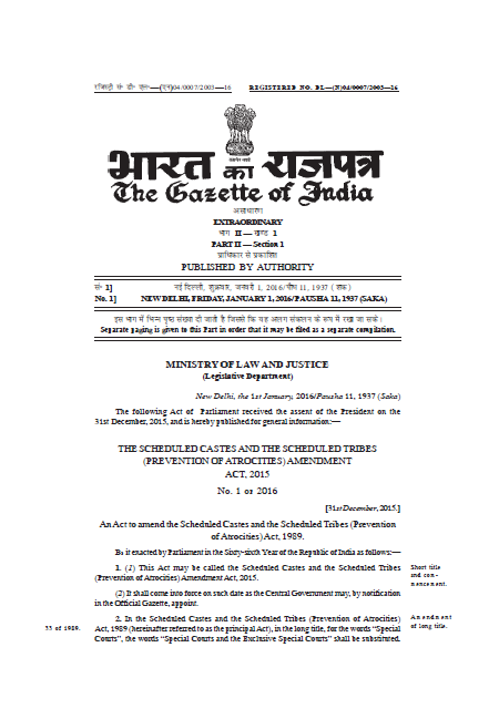 The Scheduled Castes and the Scheduled Tribes (Prevention of Atrocities) Amendment Act, 2015