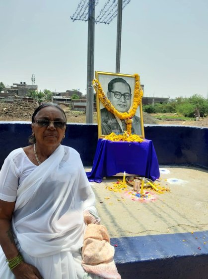 An old photo of Parvati Bhadarge. Rangu Potbhare (right) in Majalgaon's Bhim Nagar on Ambedkar Jayanti this year