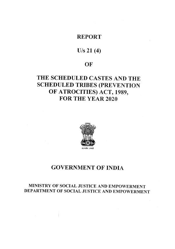 Report of the Scheduled Castes and the Scheduled Tribes (Prevention of Atrocities) Act, 1989, for the year 2020
